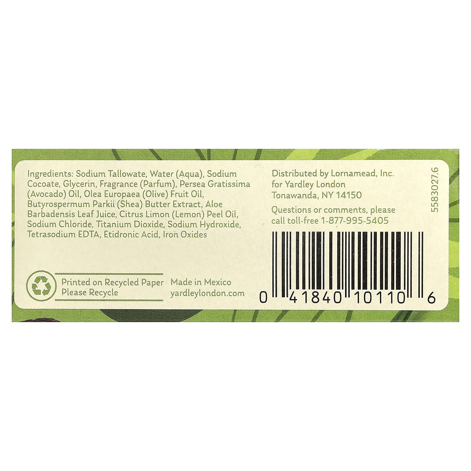 Yardley close-up of silky lather highlighting moisturizing avocado and olive extracts