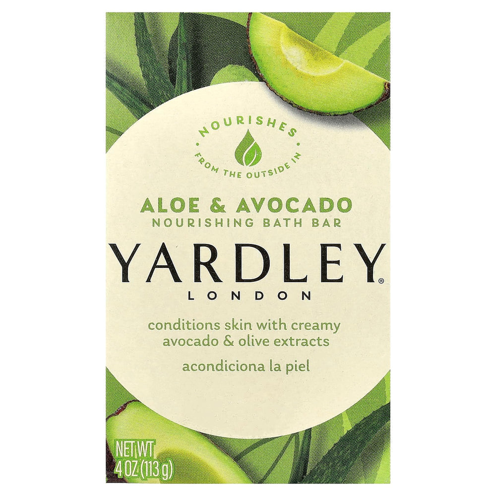 Yardley front packaging showing six aloe and avocado bars for convenient storage