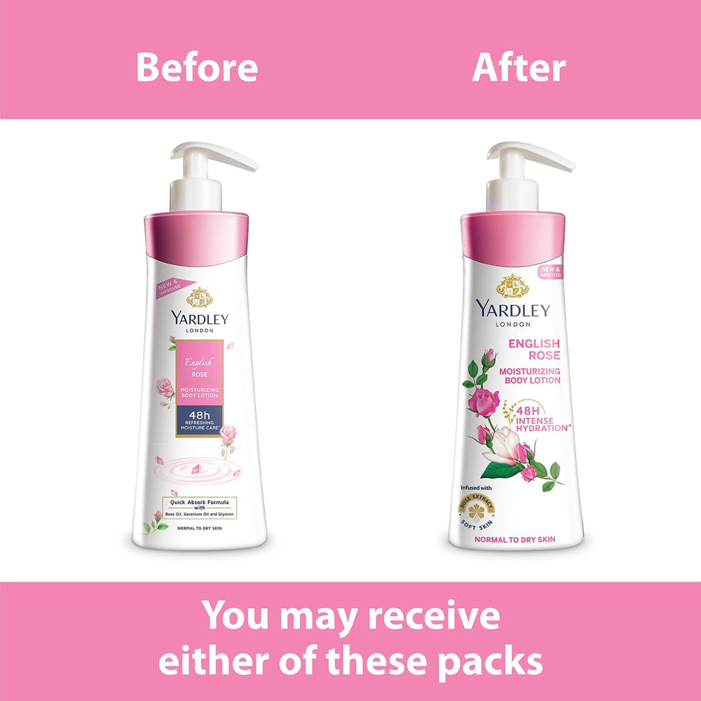 Yardley bottle next to common items to show 400 ml size and value