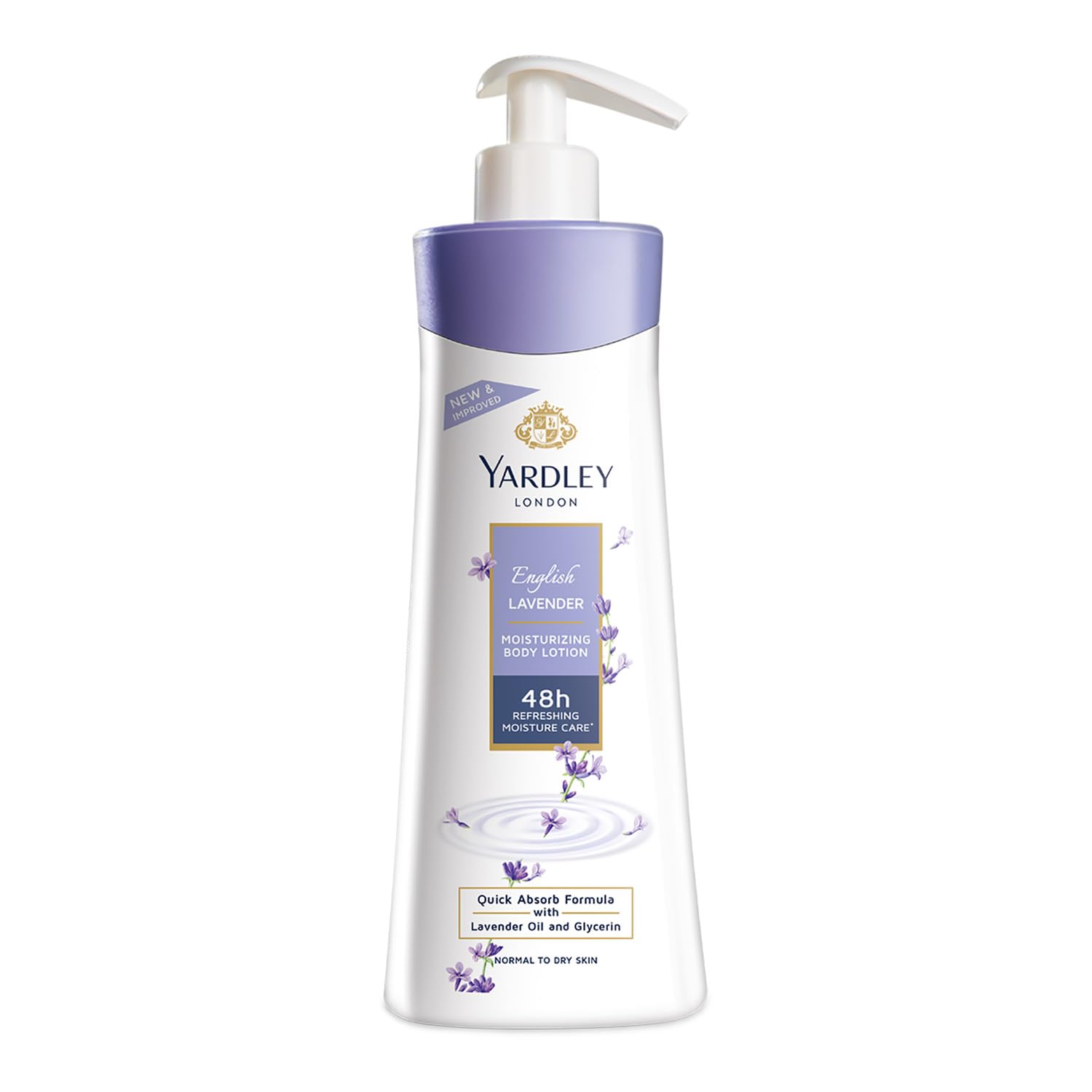 Yardley front bottle showing classic lavender fragrance and easy use