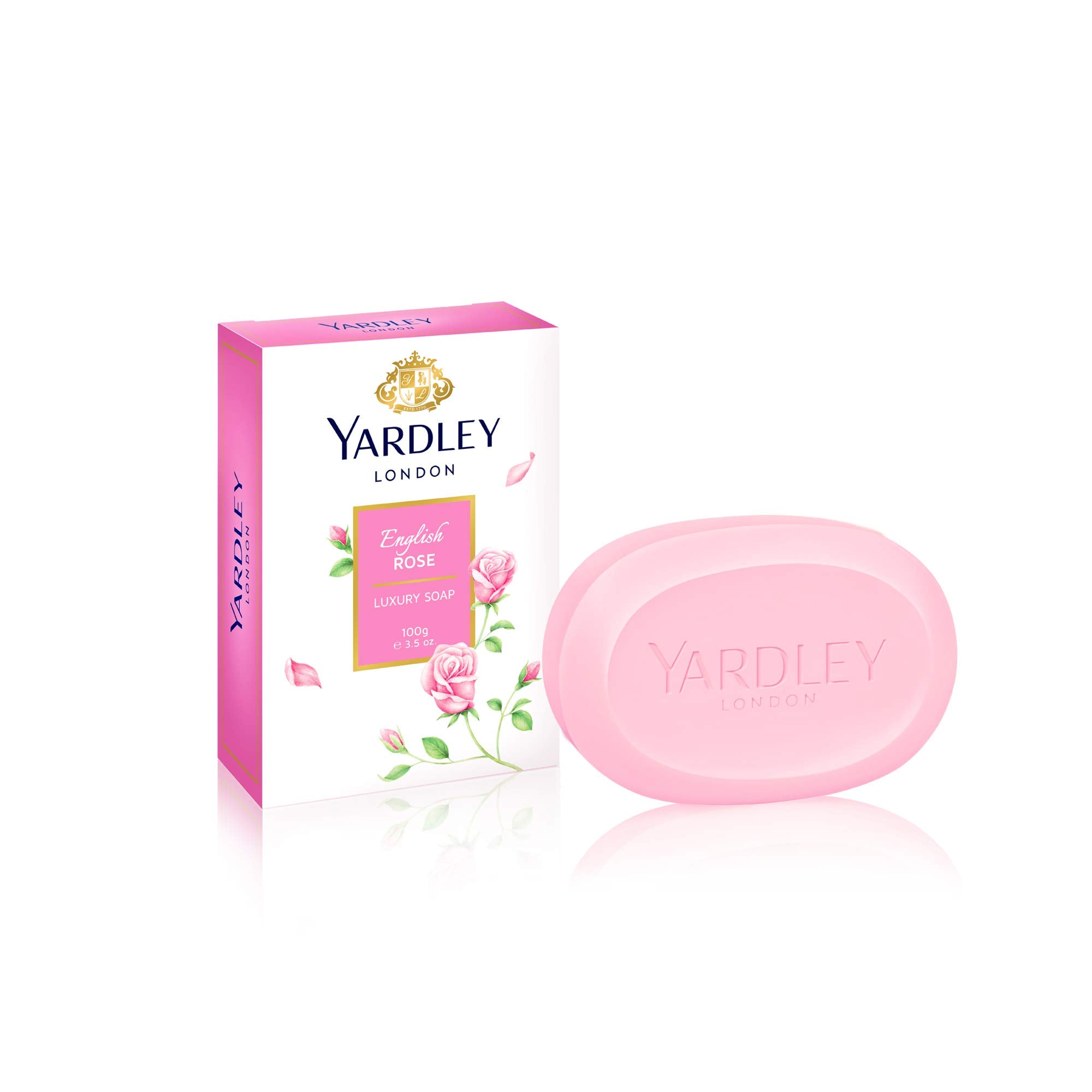 Yardley English Rose bar close-up highlighting triple-milled texture and longevity