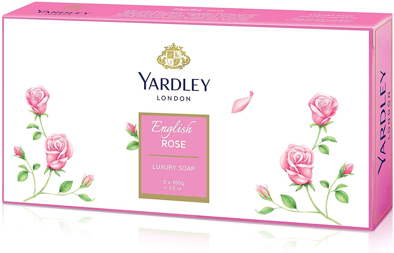 Yardley English Rose front packaging showing three boxed bars and brand clarity