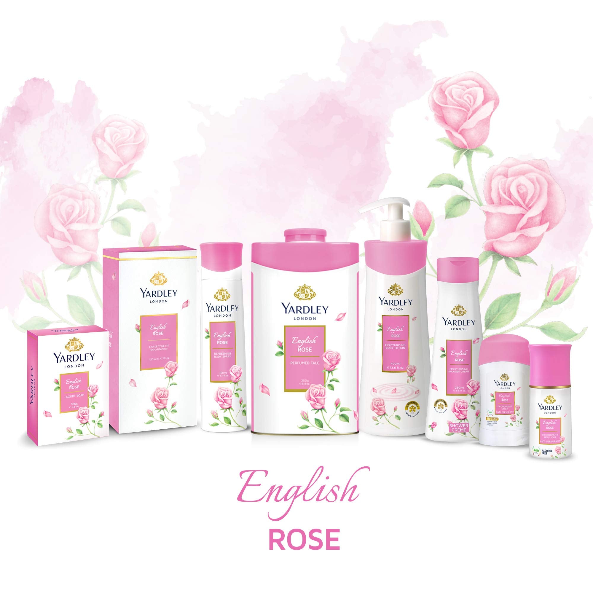 Yardley English Rose next to a ruler for size comparison and travel convenience