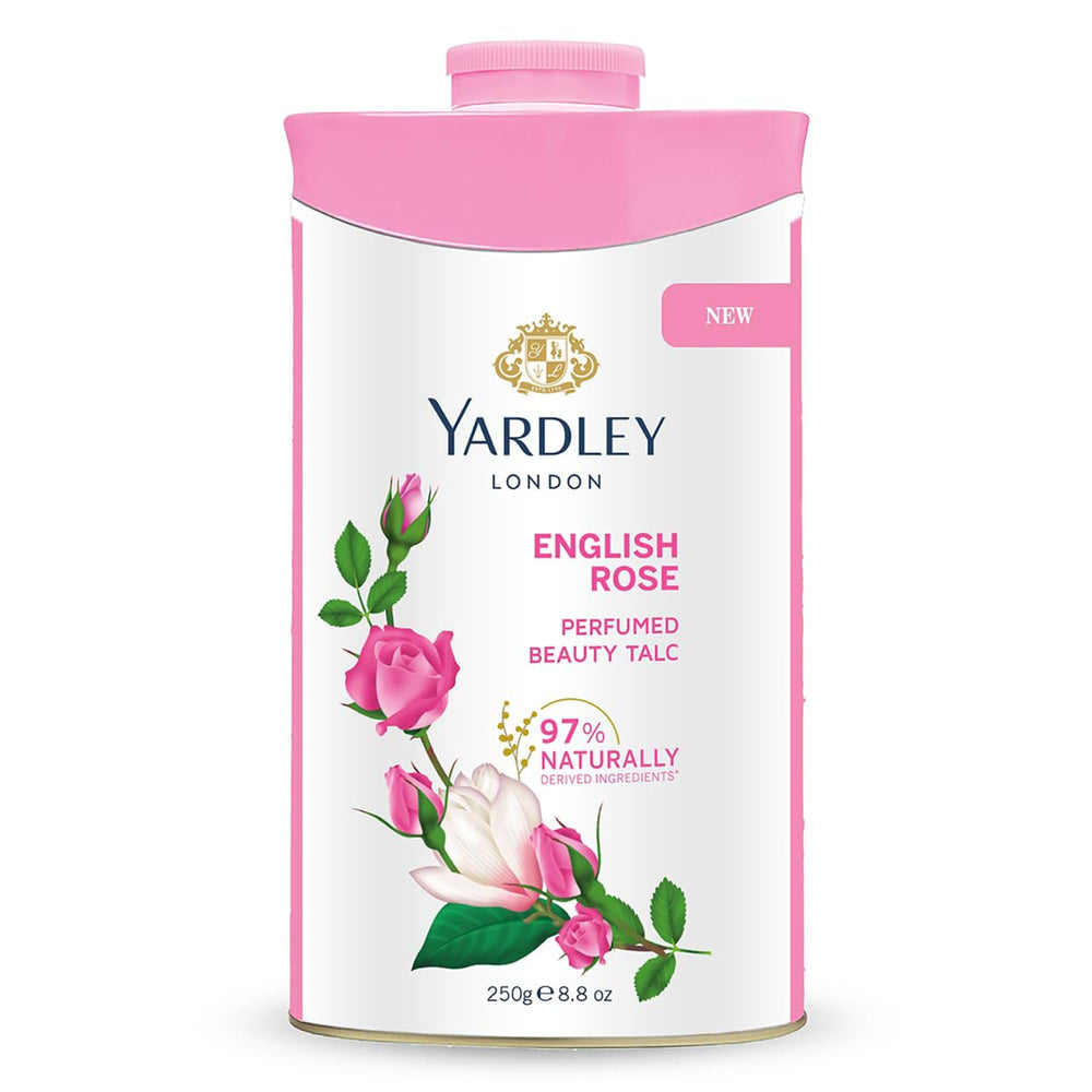 Yardley jar surrounded by fresh roses showing natural floral fragrance benefit