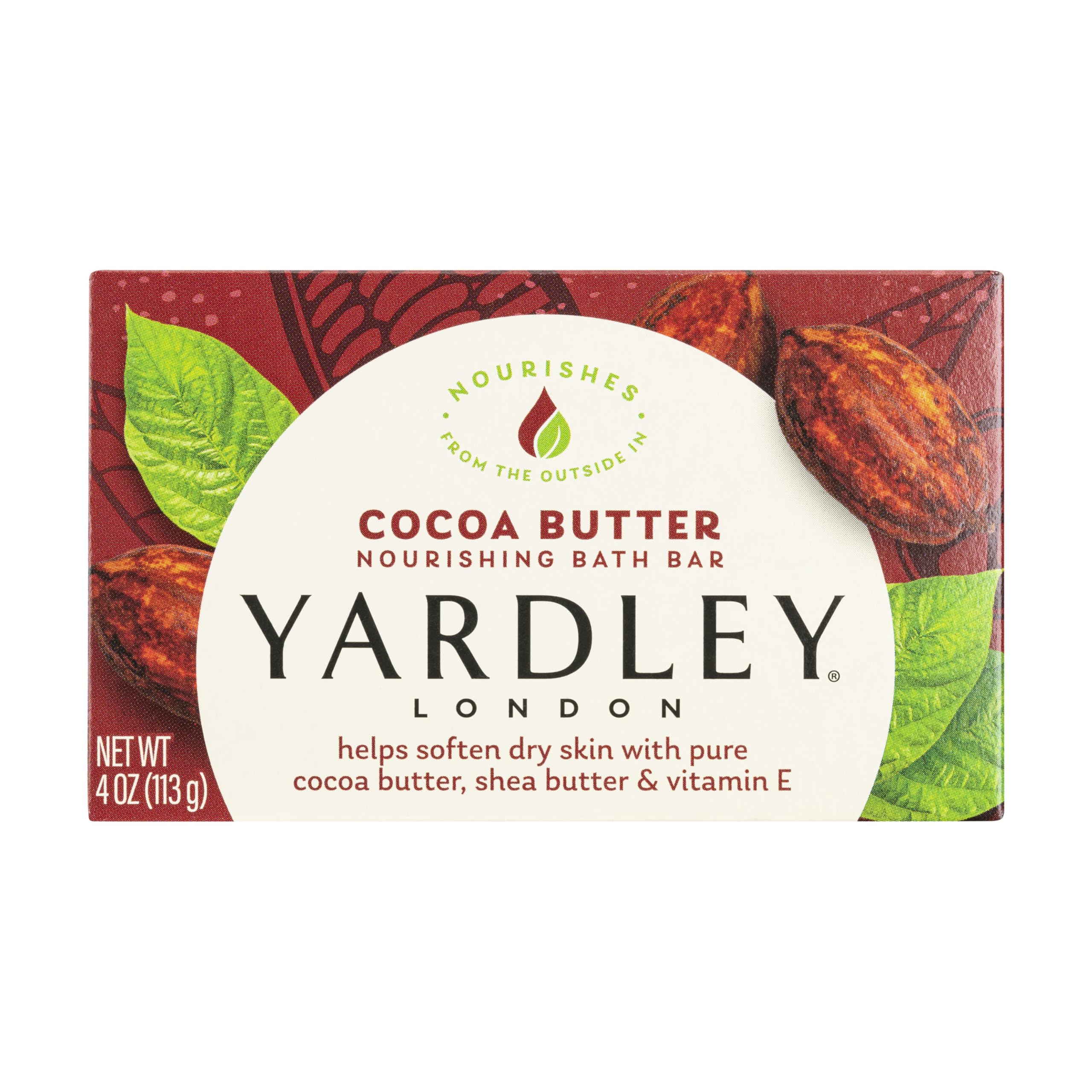 Yardley London front packaging showing moisturizing cocoa butter benefits