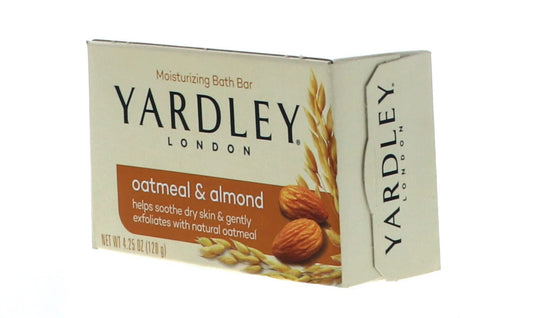Yardley close-up of bar texture with oatmeal granules that gently exfoliate