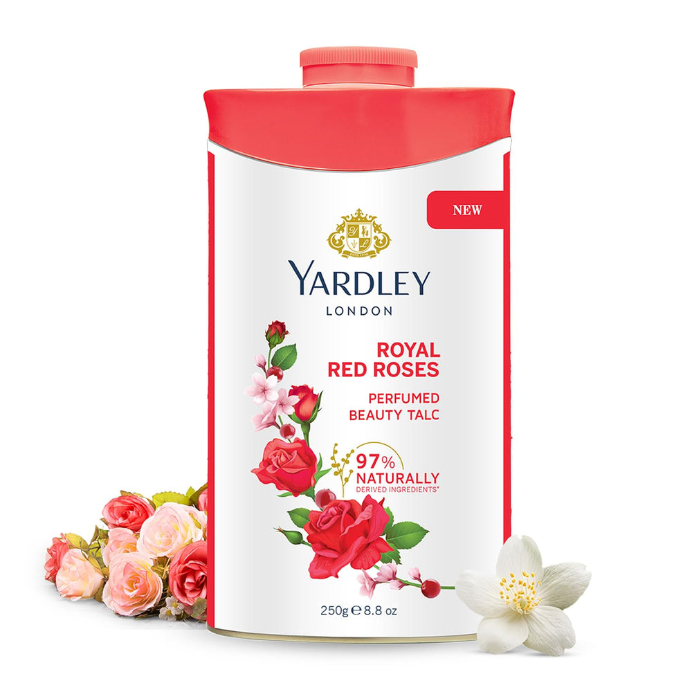 Yardley front packaging showing label and vintage red rose fragrance, elegant storage benefit