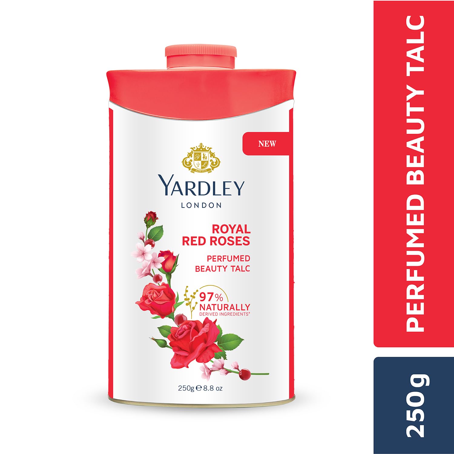 Yardley open top sifter revealing dispensing holes for controlled, mess-free application benefit