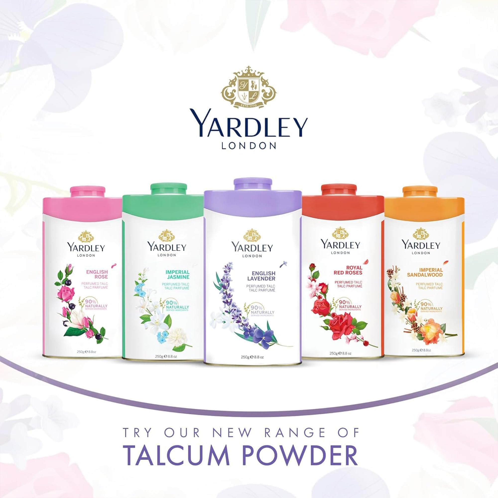 Powder puff with Yardley talc demonstrating precise application and low waste benefit