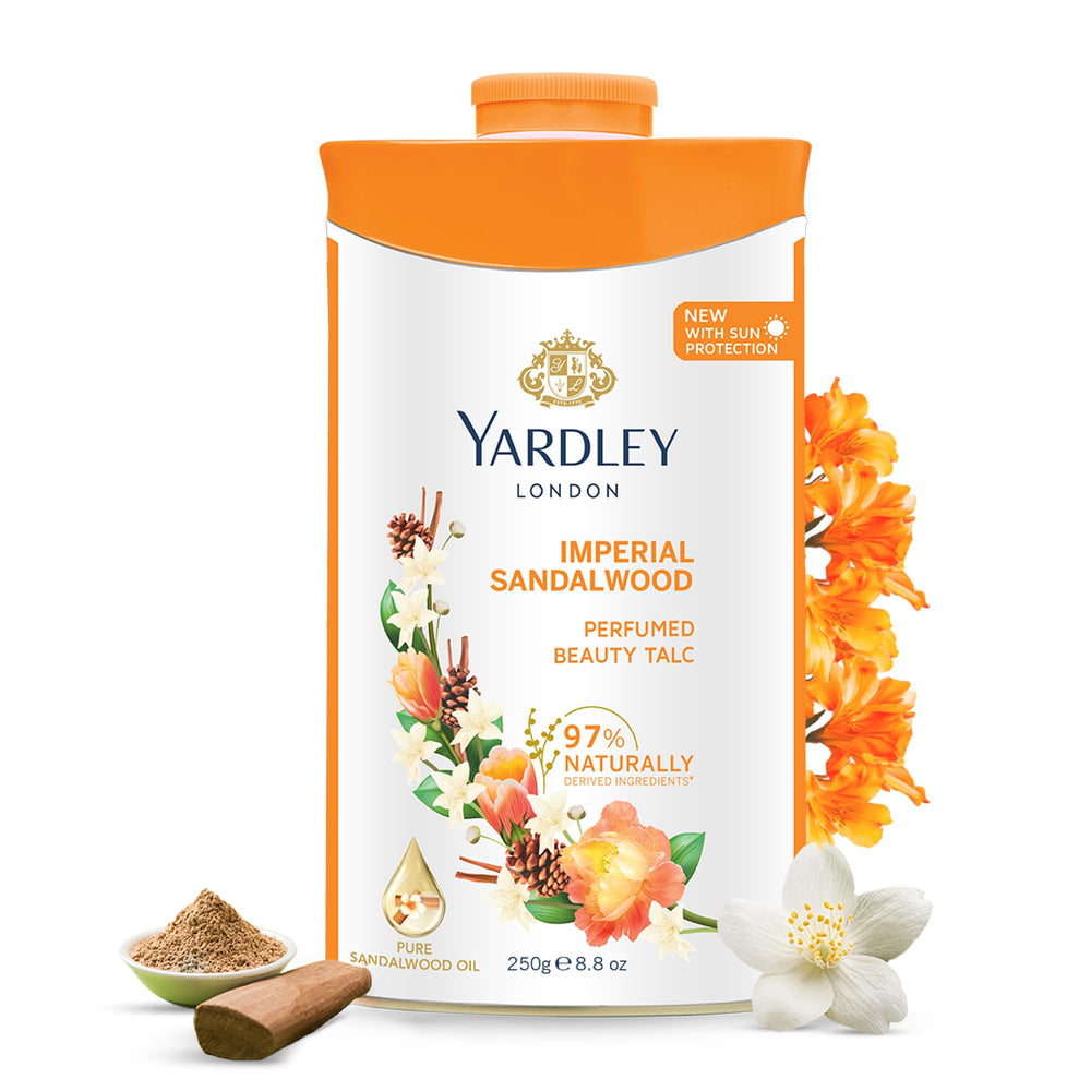 Yardley front packaging showing 250g and elegant design benefit: clear product ID