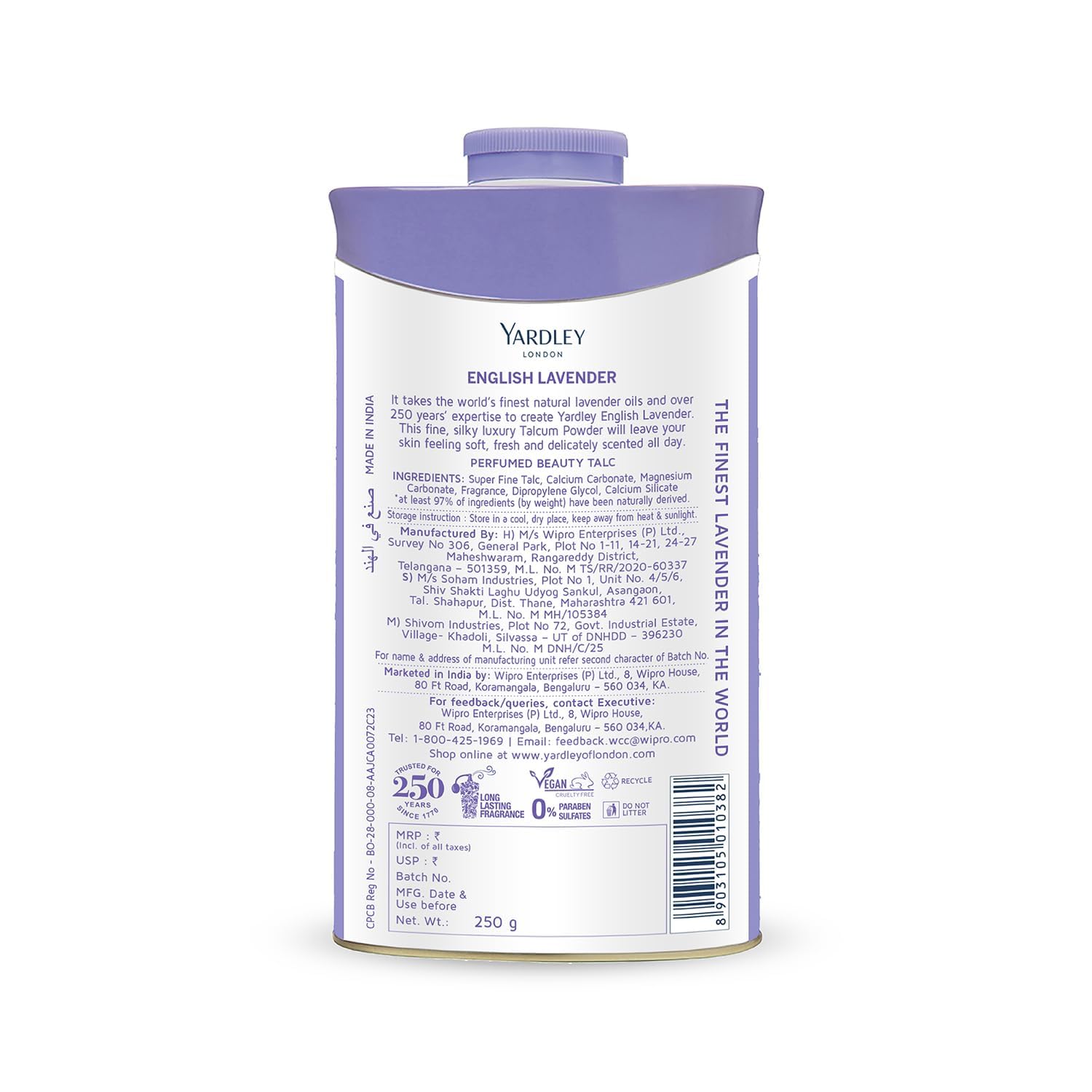 Yardley talc applied on hand illustrating smooth finish and comfort benefit