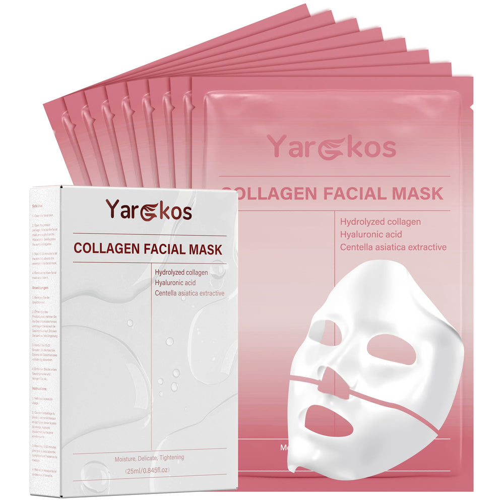 Yargkos front packaging showing eight collagen gel masks and benefits