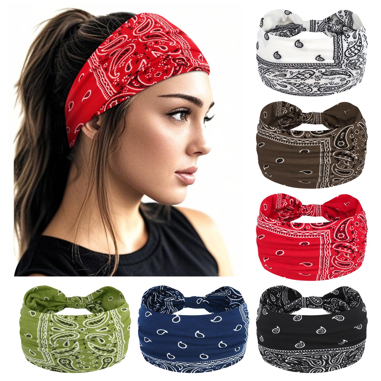 YARIEW front pack display showing six knotted headbands and variety