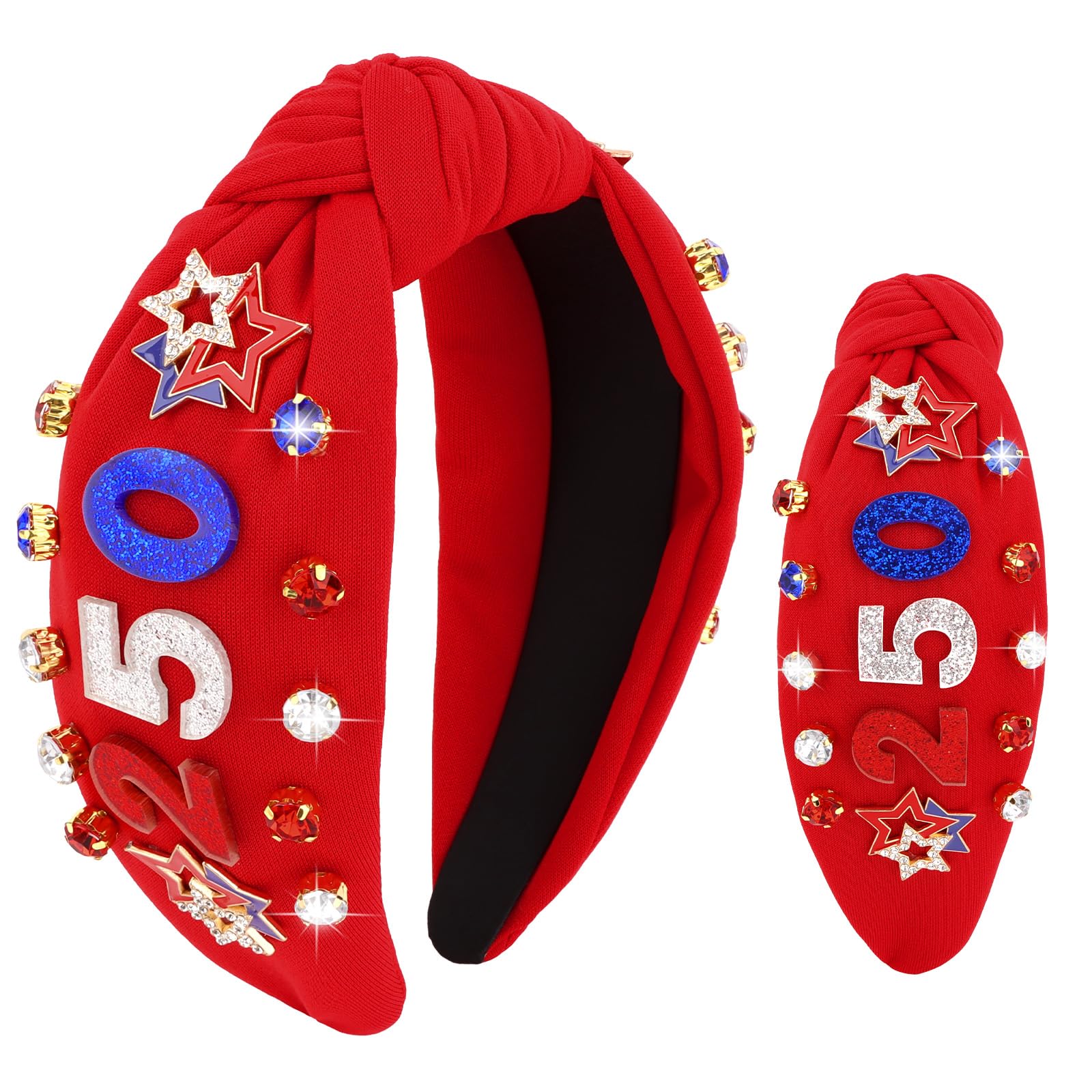 YARIEW front view of headband showing patriotic design and 250 emblem for festive appeal