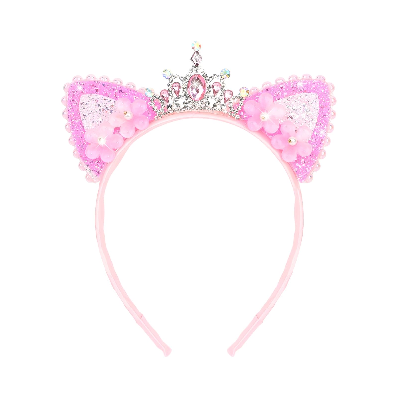 YARIEW front view pink cat ear headband showing tiara silhouette and wearable design