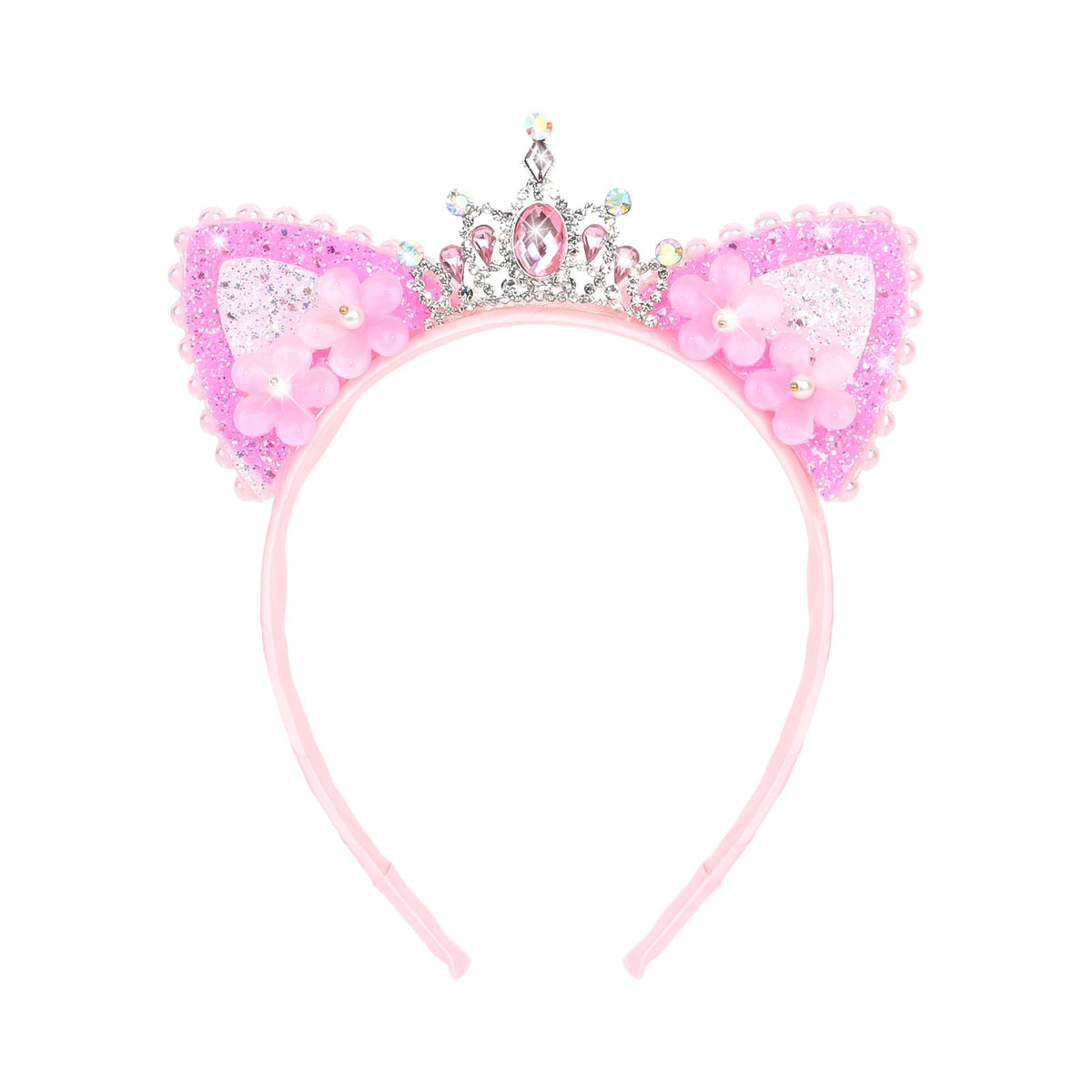 YARIEW front view pink cat ear headband showing tiara silhouette and wearable design