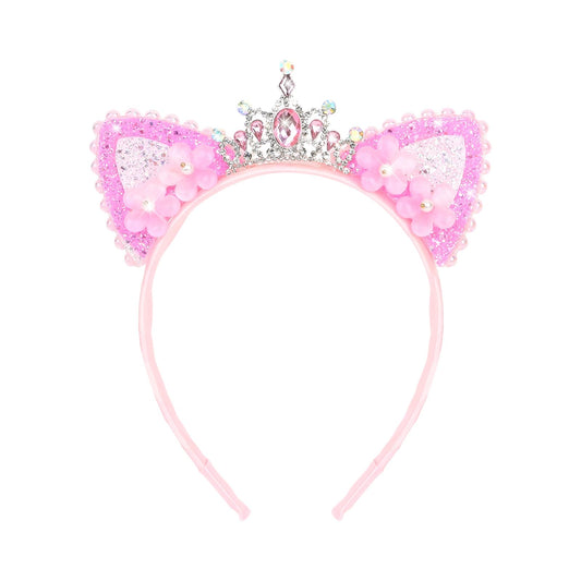 YARIEW front view pink cat ear headband showing tiara silhouette and wearable design