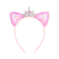 YARIEW front view pink cat ear headband showing tiara silhouette and wearable design