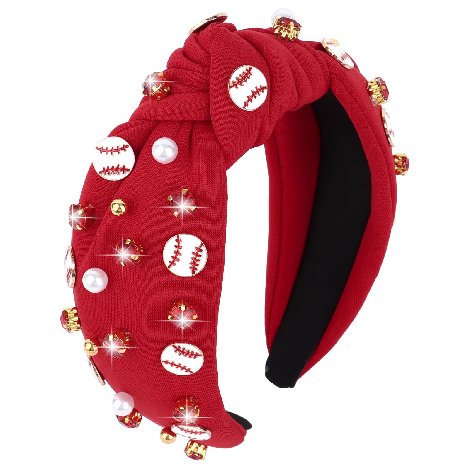 YARIEW front view red top-knot headband showcasing design and easy styling benefit