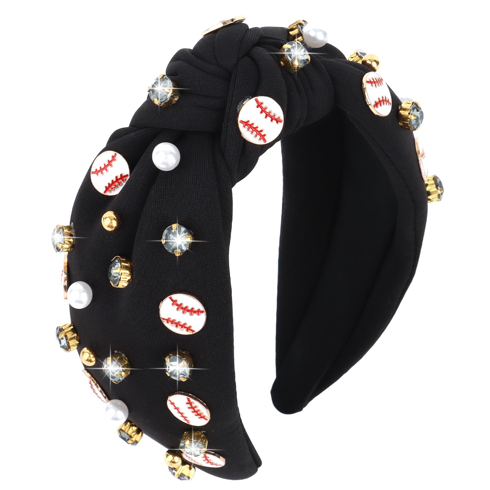 YARIEW front view of black knotted headband showing sporty look and secure fit
