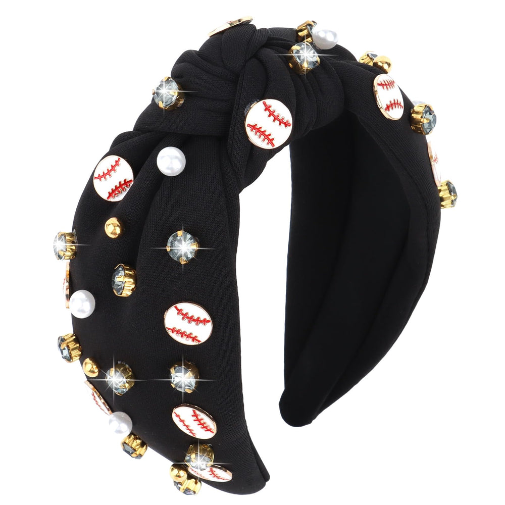 YARIEW front view of black knotted headband showing sporty look and secure fit