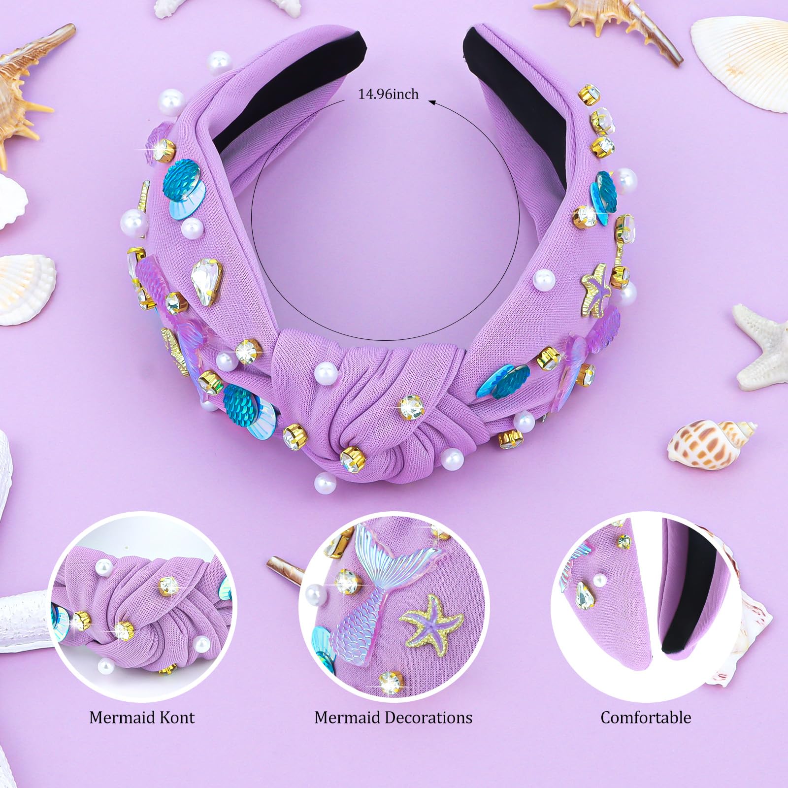 YARIEW mermaid headband close-up of iridescent scales adding sparkle to outfits