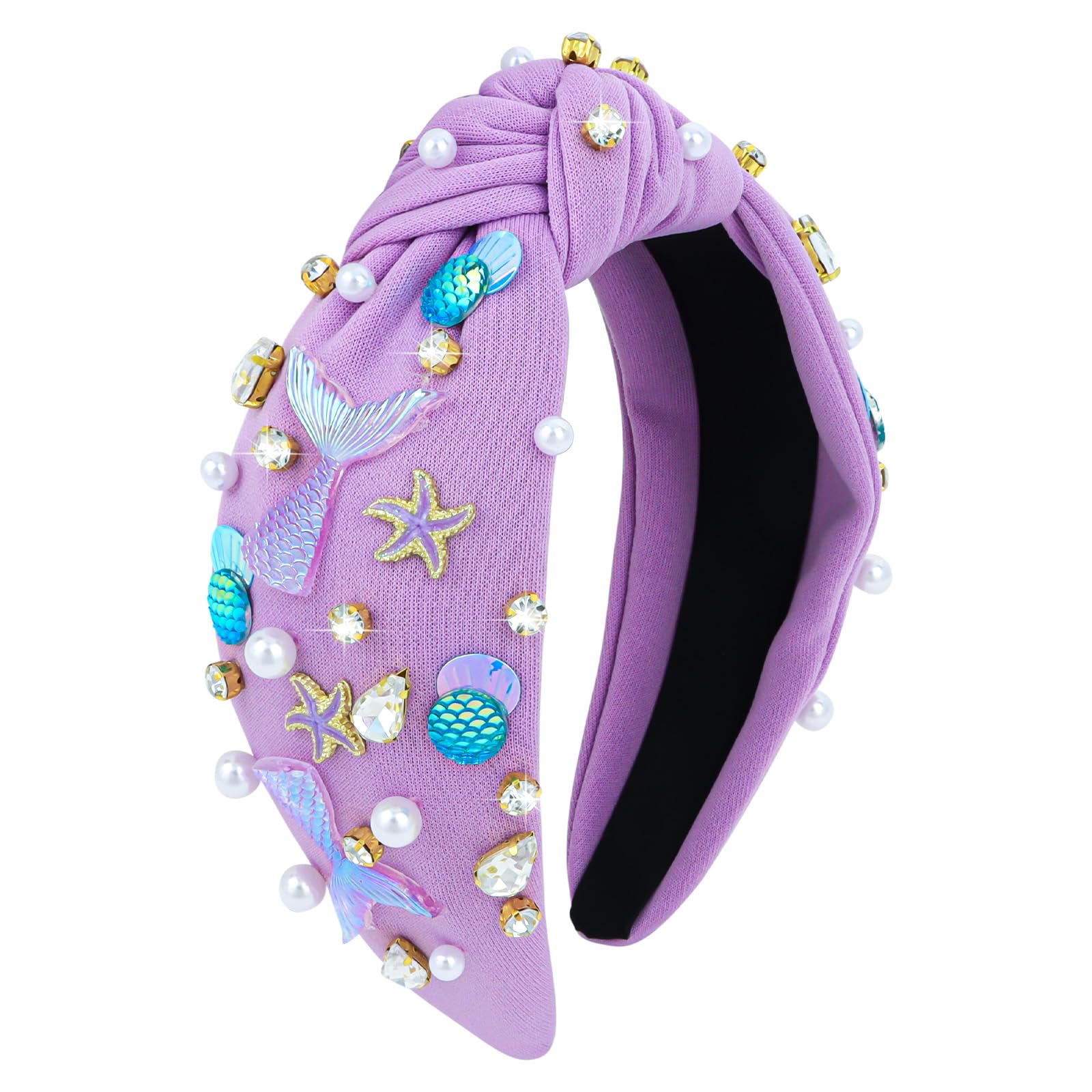 YARIEW mermaid headband front view showing purple knot and embellishments for instant style