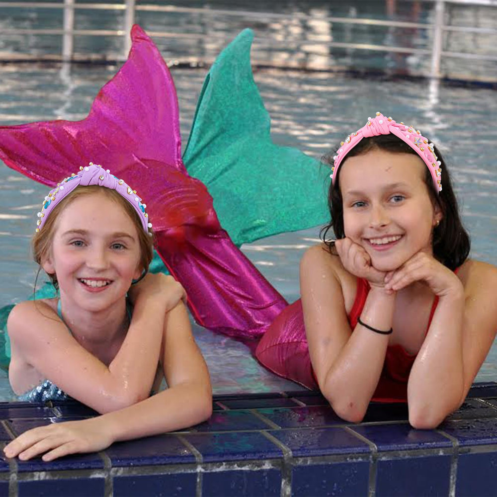 YARIEW mermaid headband worn by model at party demonstrating playful look