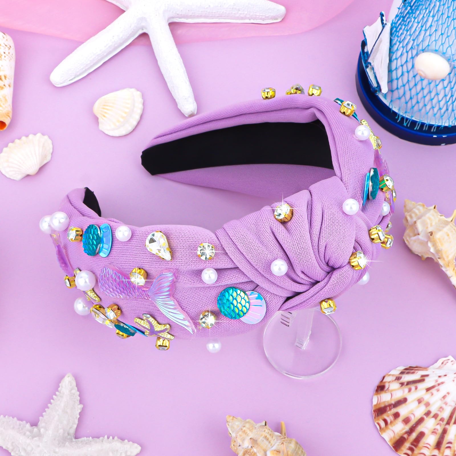 YARIEW mermaid headband texture close-up showing fabric and scale contrast for durability