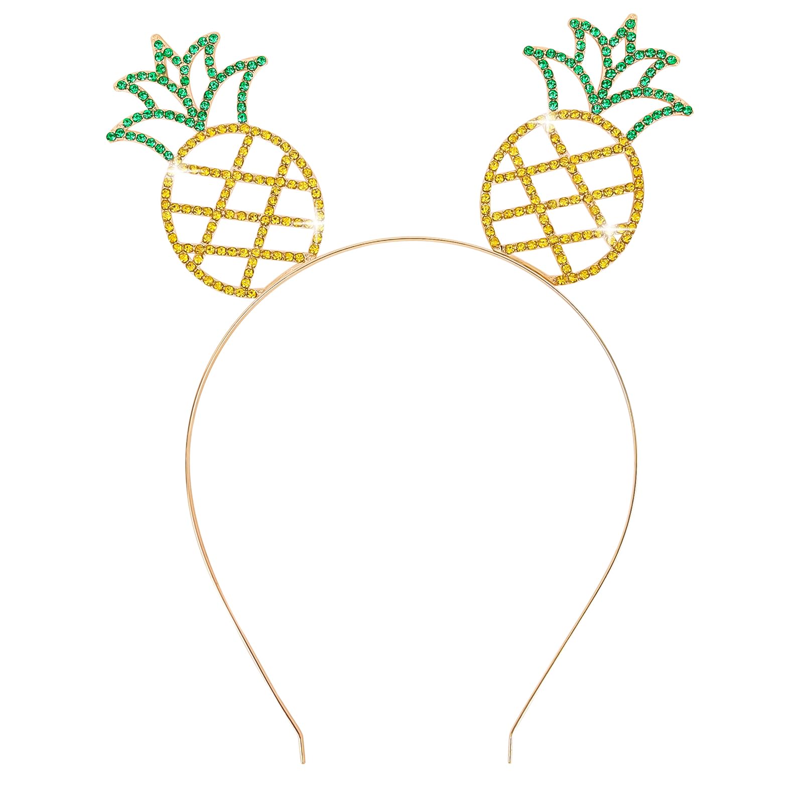 YARIEW pineapple headband front view showing vibrant rhinestones and metallic band benefit sparkle