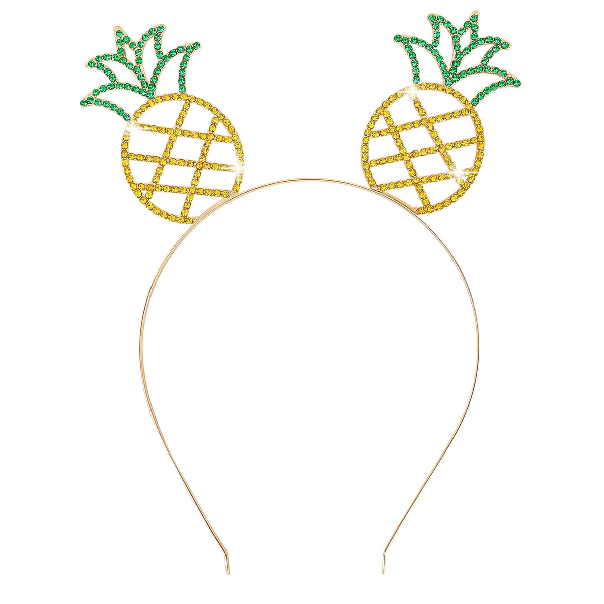 YARIEW pineapple headband front view showing vibrant rhinestones and metallic band benefit sparkle