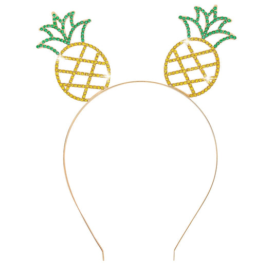 YARIEW pineapple headband front view showing vibrant rhinestones and metallic band benefit sparkle