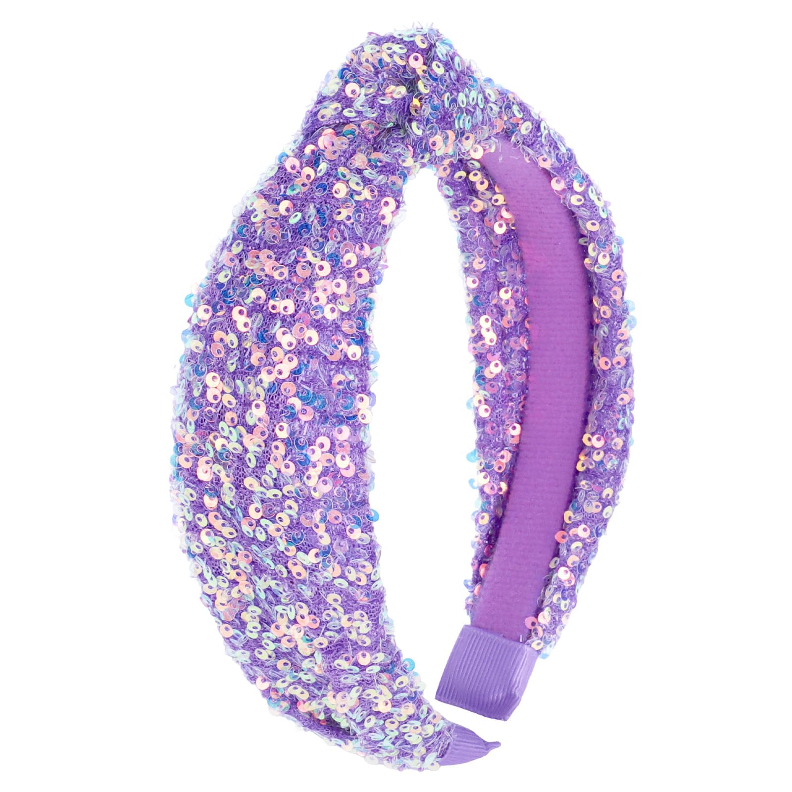YARIEW purple headband front view showing glitter and wide knot for stylish accessorizing