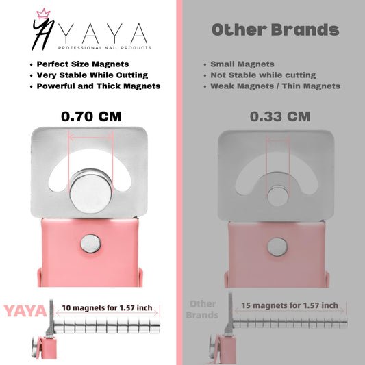 YAYA NAILS closeup of embedded magnets holding tip securely for precise cutting