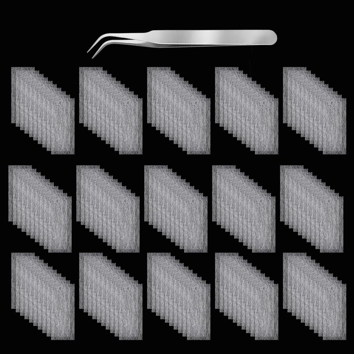 YBEATY front packaging showing 100-piece silk wrap kit and included tweezers for convenience