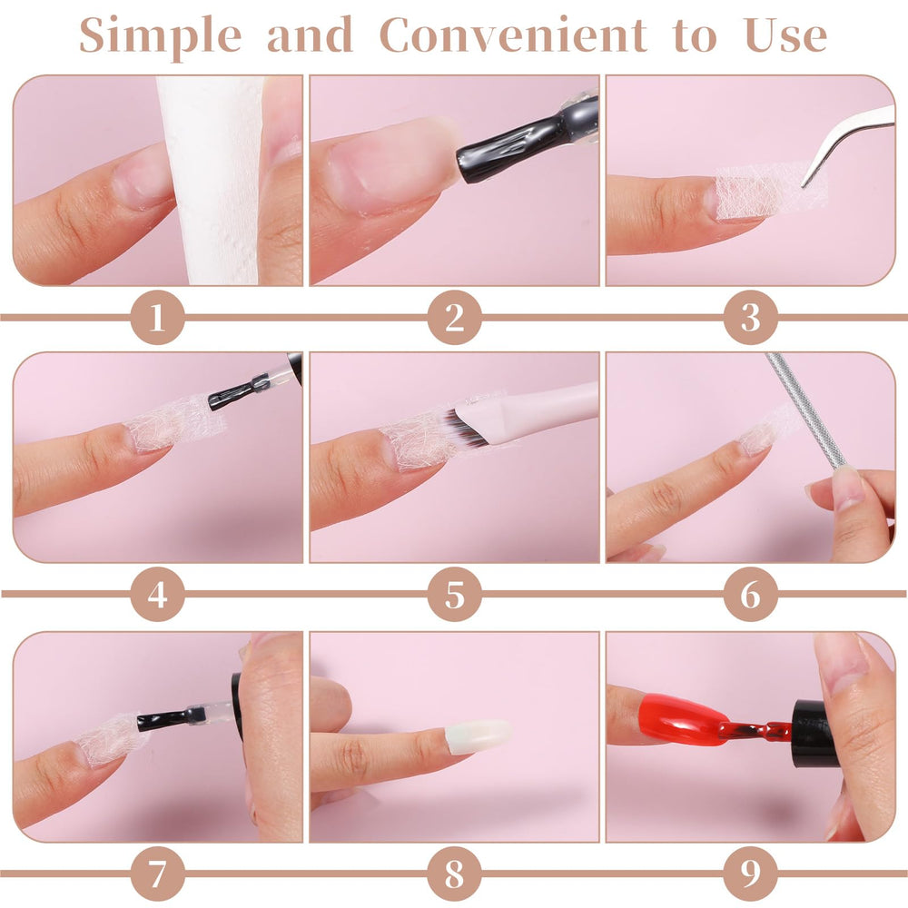 YBEATY silk wrap applied on a broken nail demonstrating discreet reinforcement and smooth finish