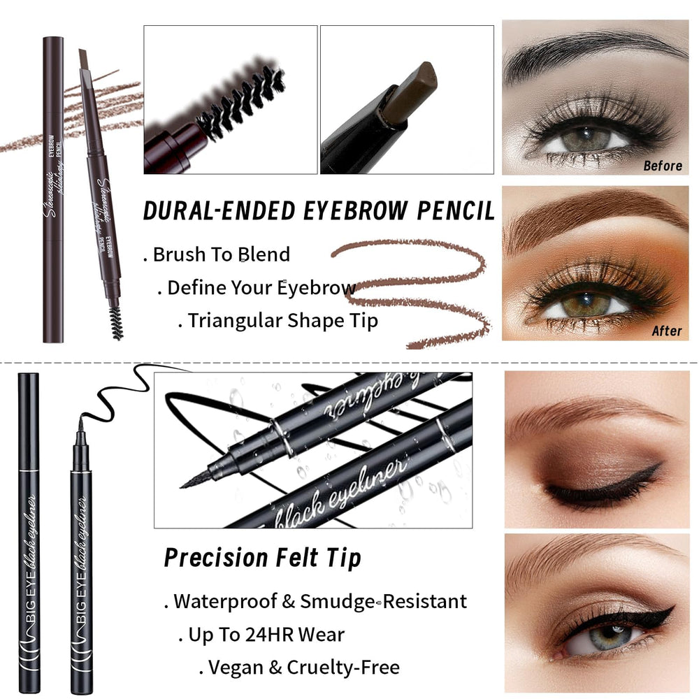 YBUETE mascara eyeliner and eyebrow pencil arranged to emphasize long-lasting hold