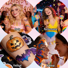 YBUETE body art in a festival setting showcasing long-lasting color