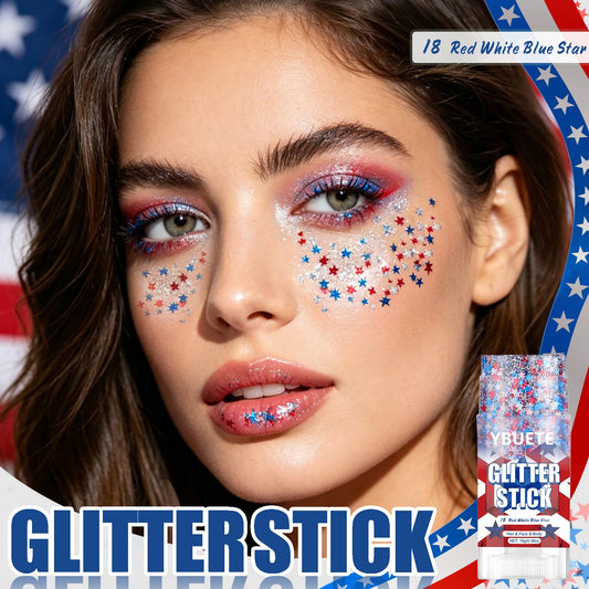 YBUETE glitter stick cap and twist-up tip close-up for mess-free use