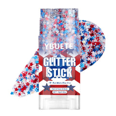 YBUETE glitter stick front packaging showing patriotic design and convenience