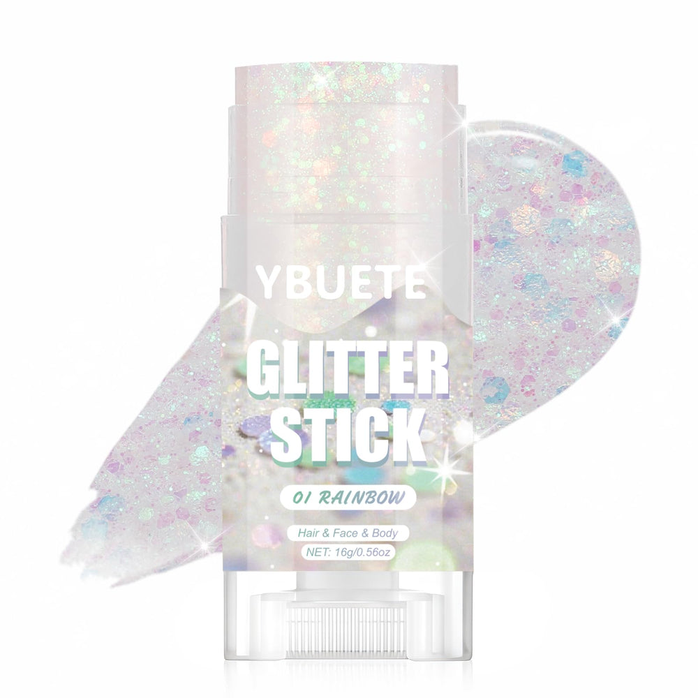 YBUETE glitter stick front view shows clean twist-up design and portability