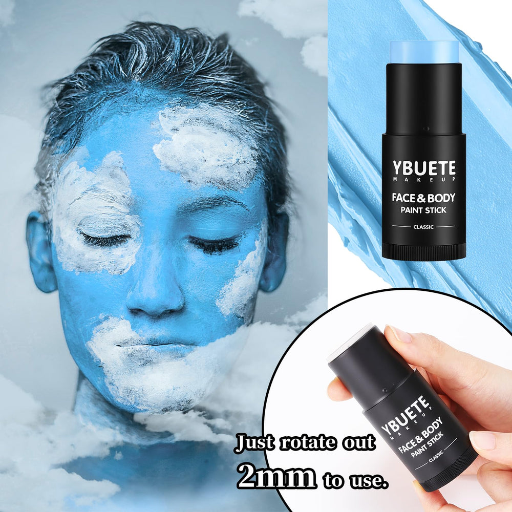 YBUETE light blue stick with cap removed, convenient twist-up applicator benefit