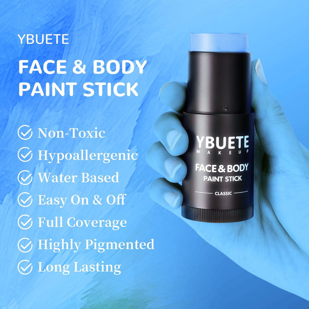YBUETE light blue applied on model face for cosplay, vivid color payoff