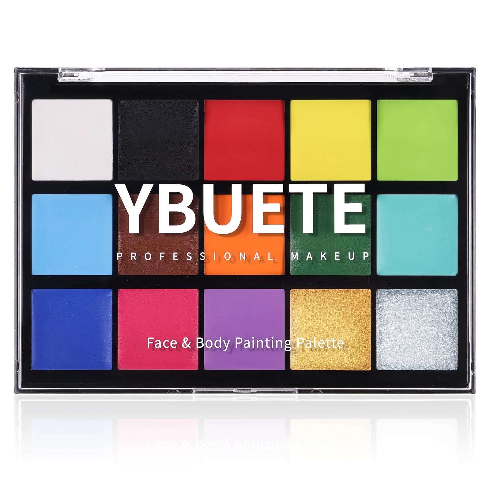 YBUETE palette top view showing all 15 vibrant colors and portability