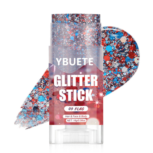 YBUETE front packaging showing patriotic glitter stick, quick festive application