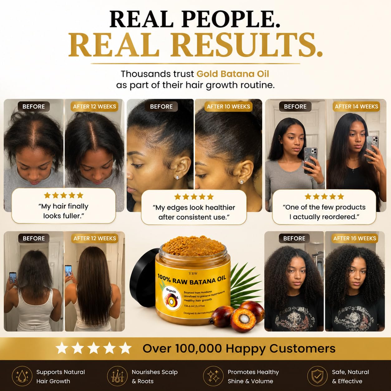 Applying YBW batana paste to scalp to nourish and hydrate skin