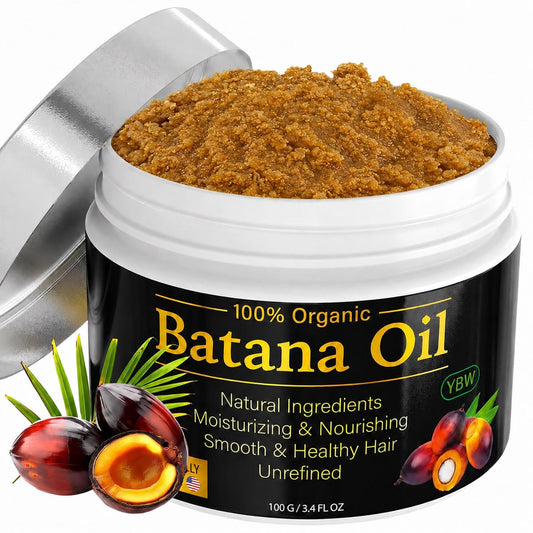 YBW batana paste jar front view showing natural packaging and moisturizing benefit