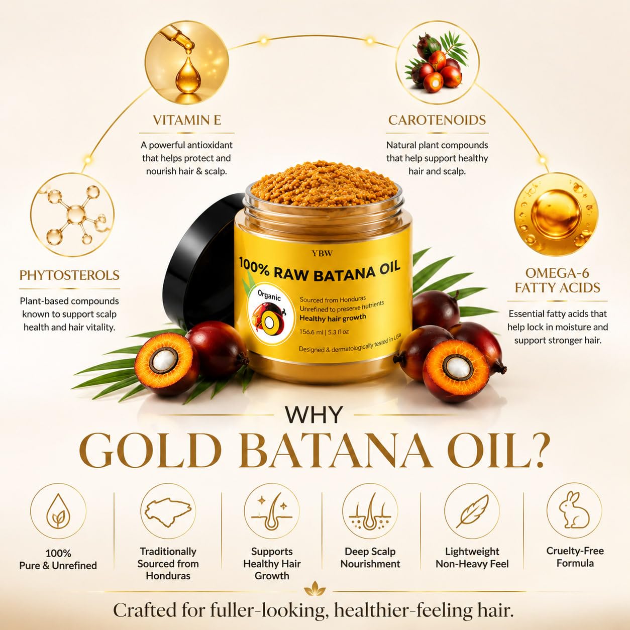 Label detail on YBW batana paste jar showing organic ingredient focus