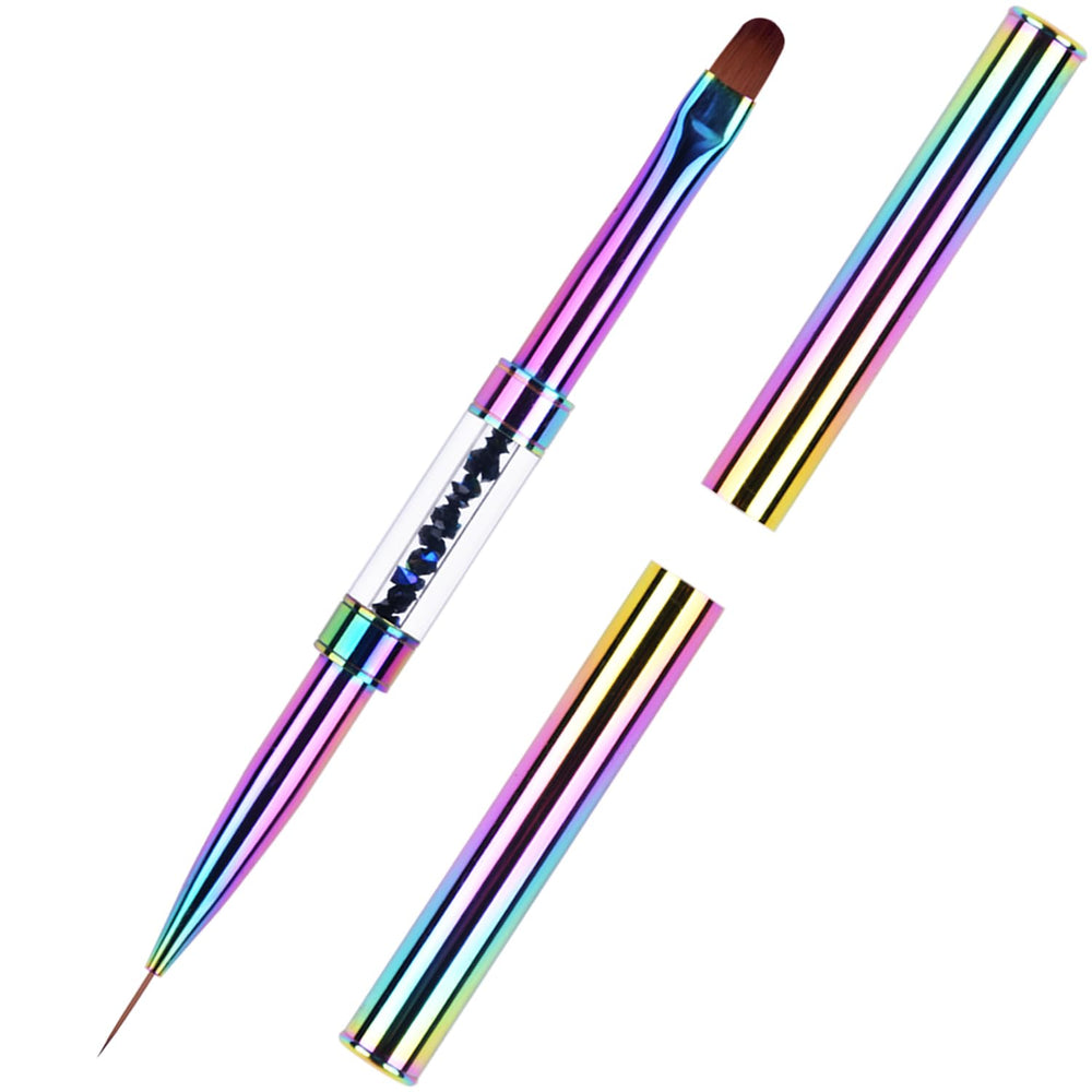 Ycyan dual-ended brush front view showing both capped ends and rainbow handle for professional use