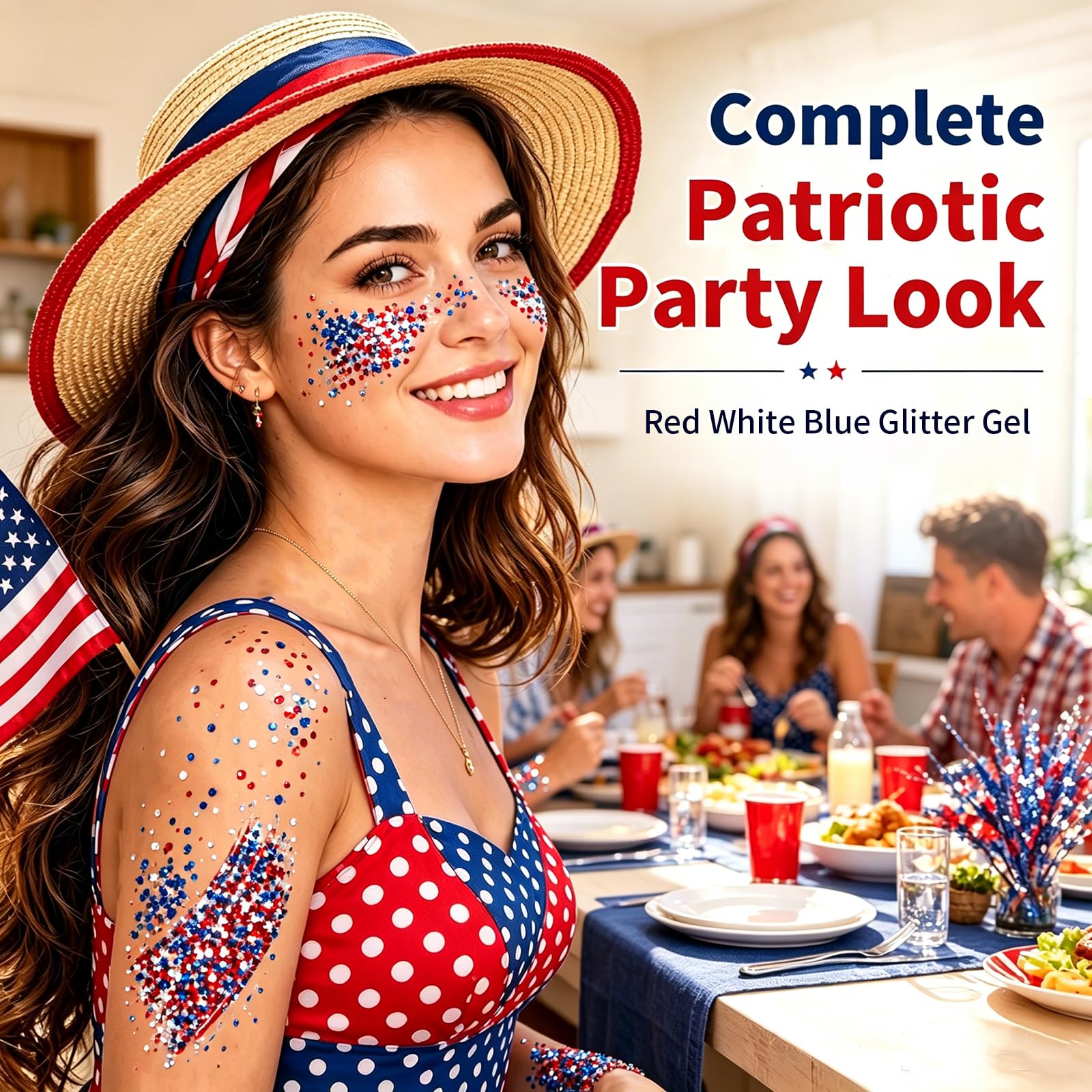 YDYRXBL glitter under-eye application adding patriotic sparkle to face